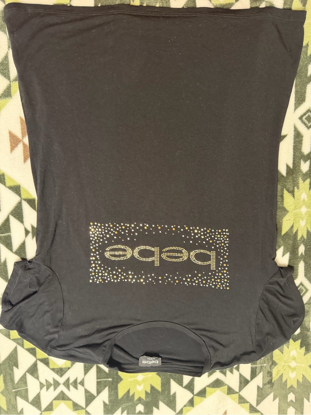 bebe Black Short Sleeve Tee with Gold Studded Logo